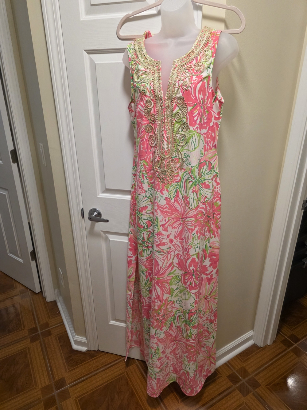 Lilly Pulitzer Pink & Green Floral Beaded Maxi Dress NWT Size 6
